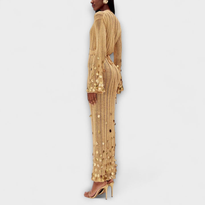 Kathleen - Robe maxi en tricot doré de Dolly