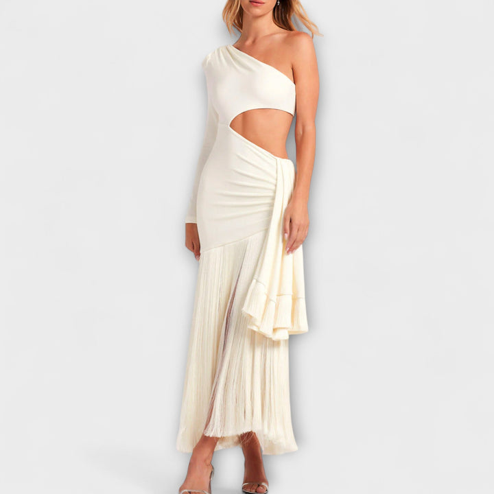 Alice - Robe maxi envoûtante avec découpe et franges