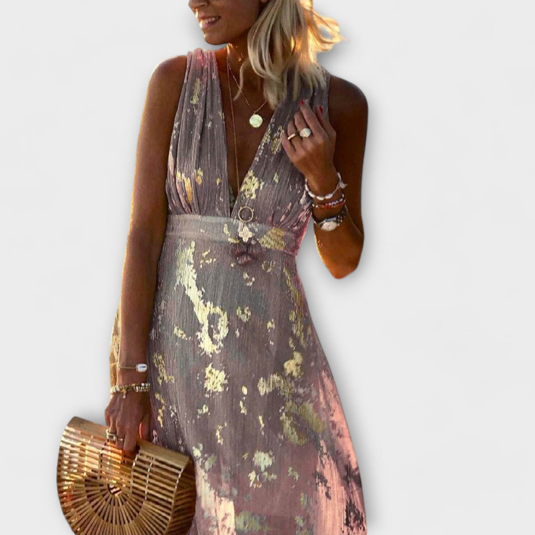 Robe à décolleté en V avec des détails en sequins
