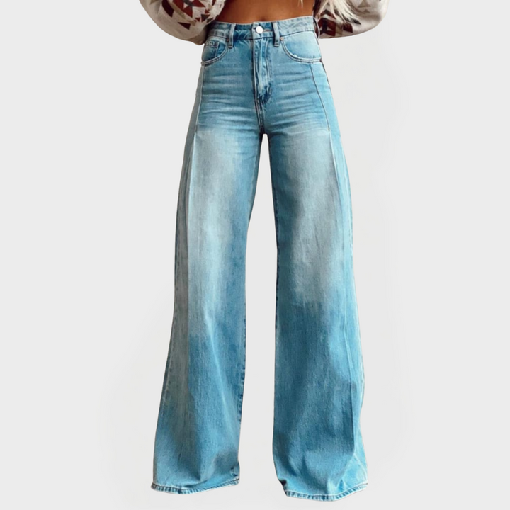 Karolína - Pantalon en Jean Stylé avec Jambes Amples