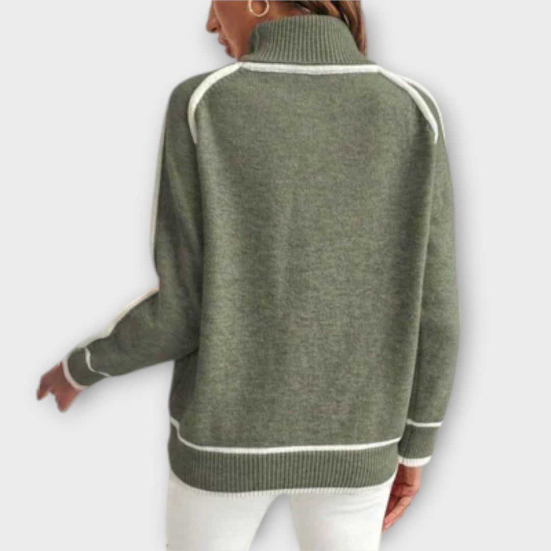 Christine - Pull en tricot de luxe vert olive