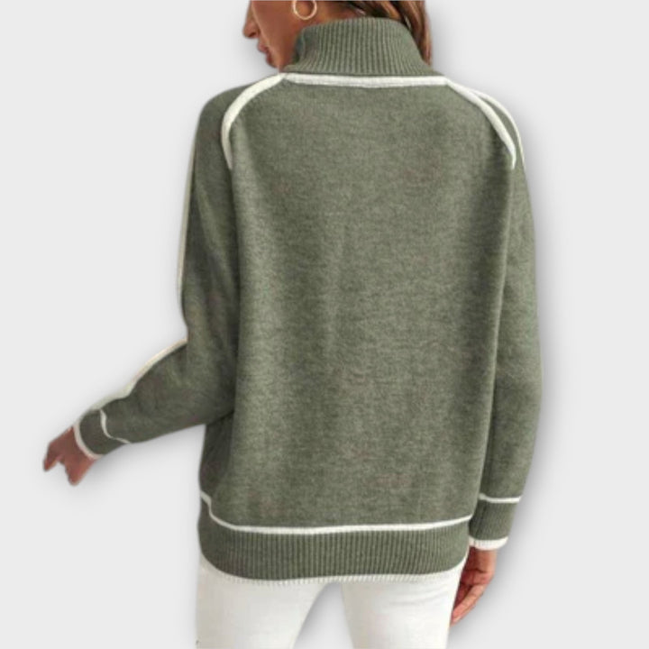 Christine - Pull en tricot de luxe vert olive