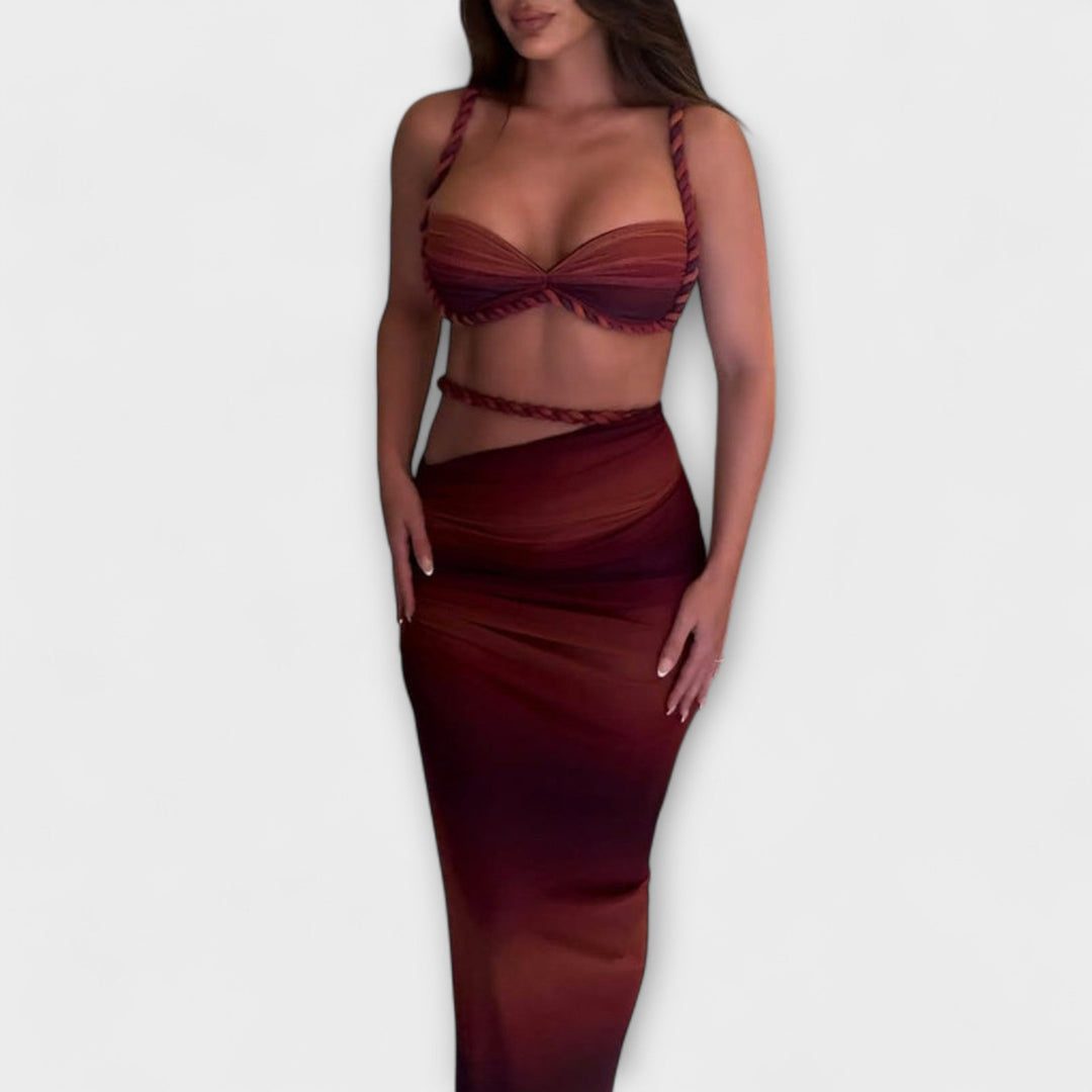 Jane - Duo de crop top en tricot à dégradé stylé et jupe overskirt