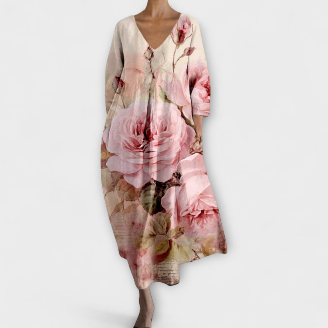 Fiona - Robe Longue Colorée avec Décolleté en V