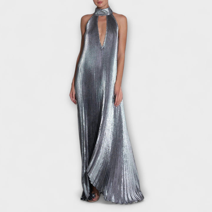 Calliope - Robe maxi plissée métallique