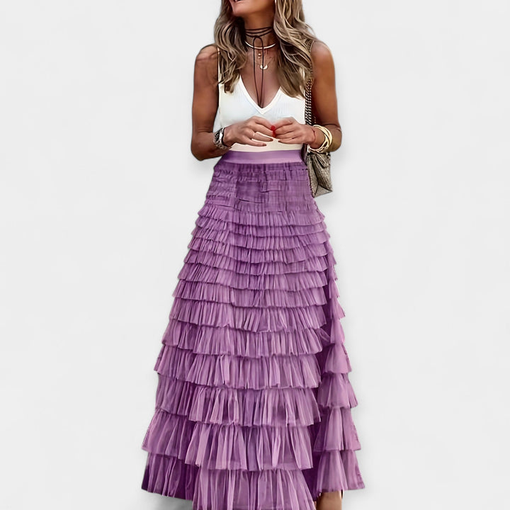 Valerie - Jupe Boho avec Bord en Satin Transparent