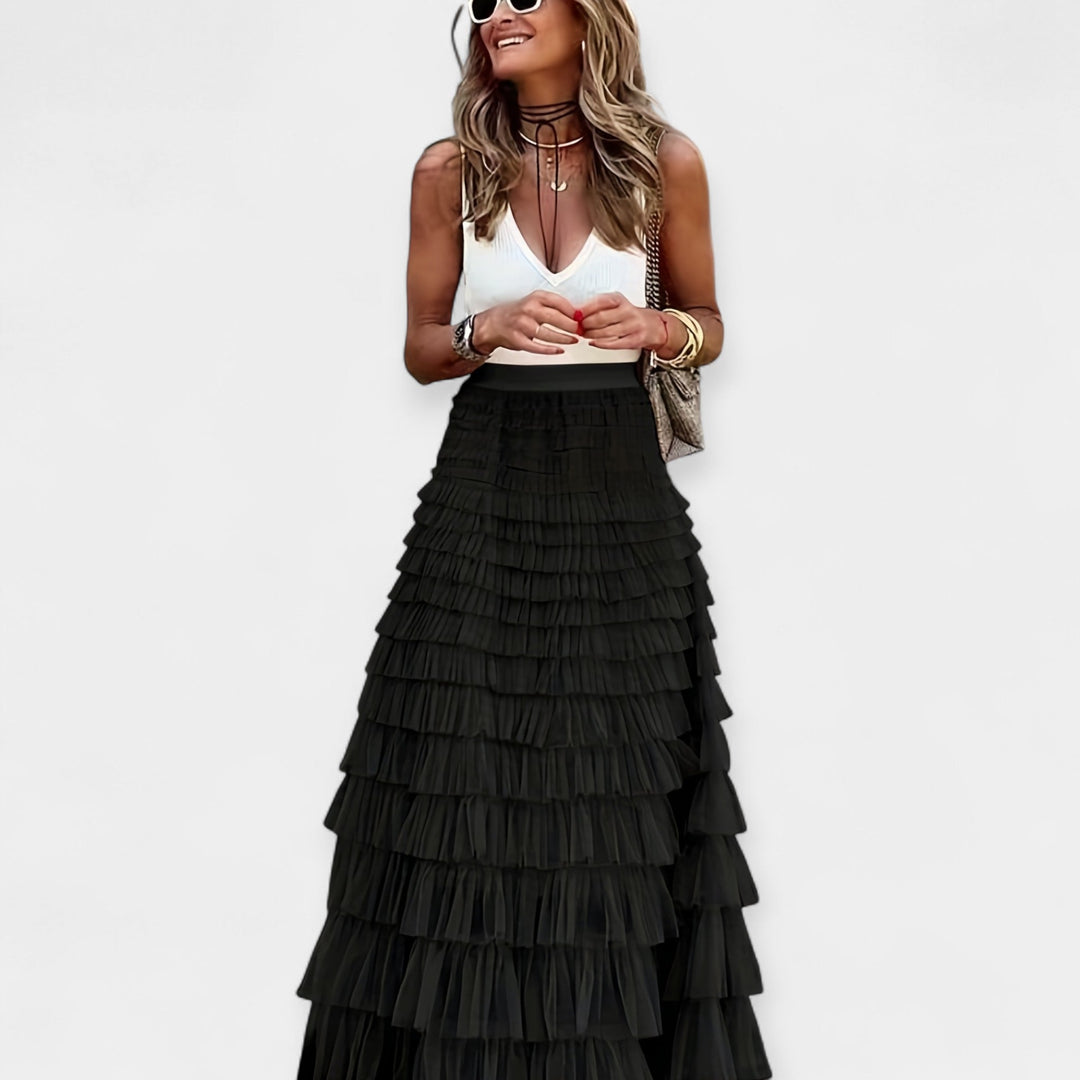 Valerie - Jupe Boho avec Bord en Satin Transparent
