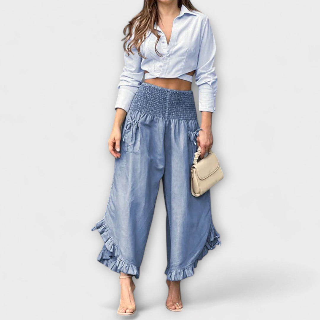 Jaya - Pantalons en lin amples avec des plis à la mode