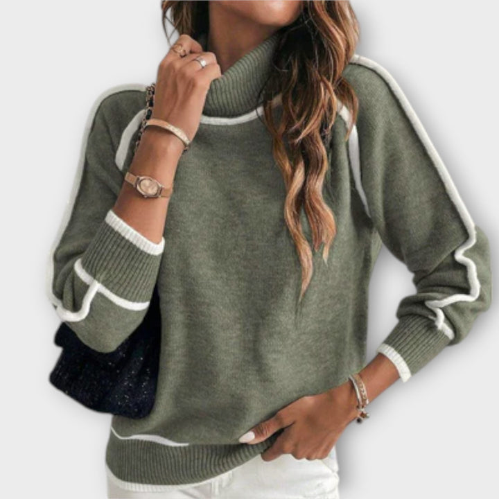 Christine - Pull en tricot de luxe vert olive