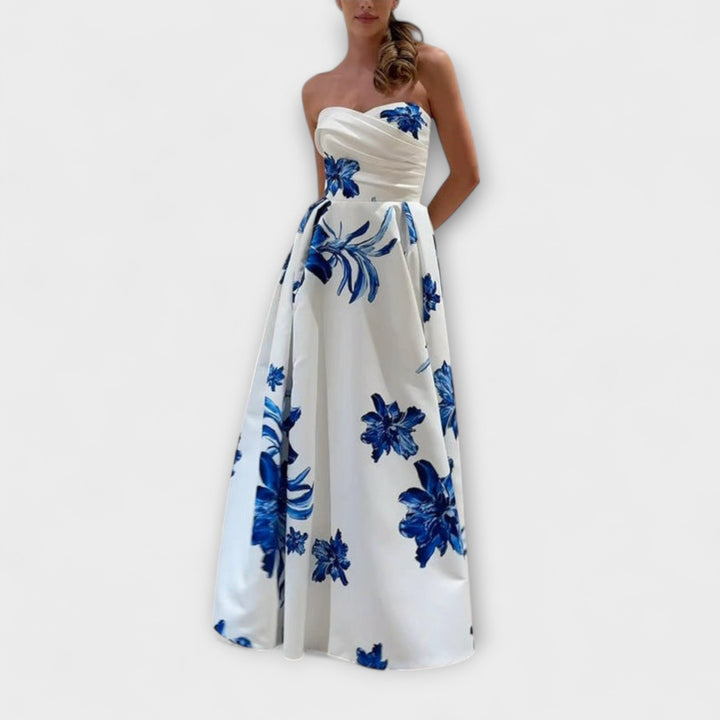 Rosalie - Robe maxi fleurie chic à épaules dénudées