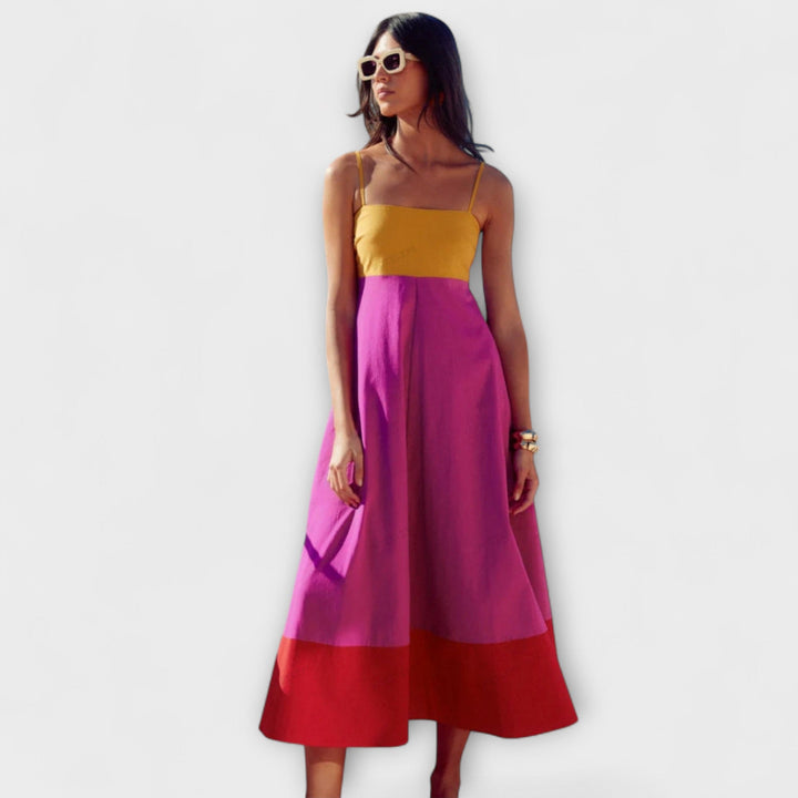 Robe à bretelles style color block