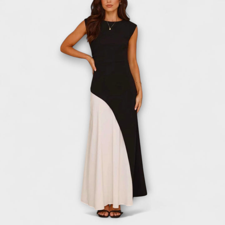 Isabel - Robe monochromatique avec bloc de couleur à la taille