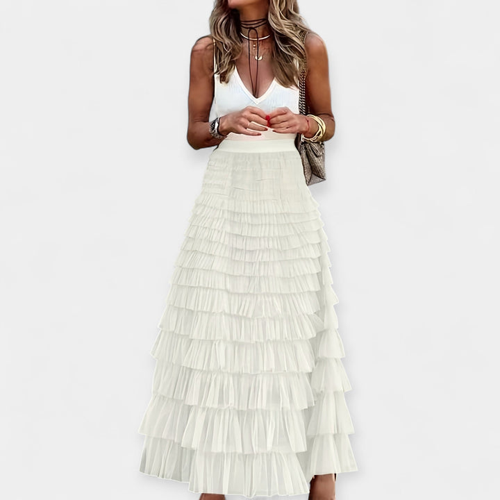 Valerie - Jupe Boho avec Bord en Satin Transparent