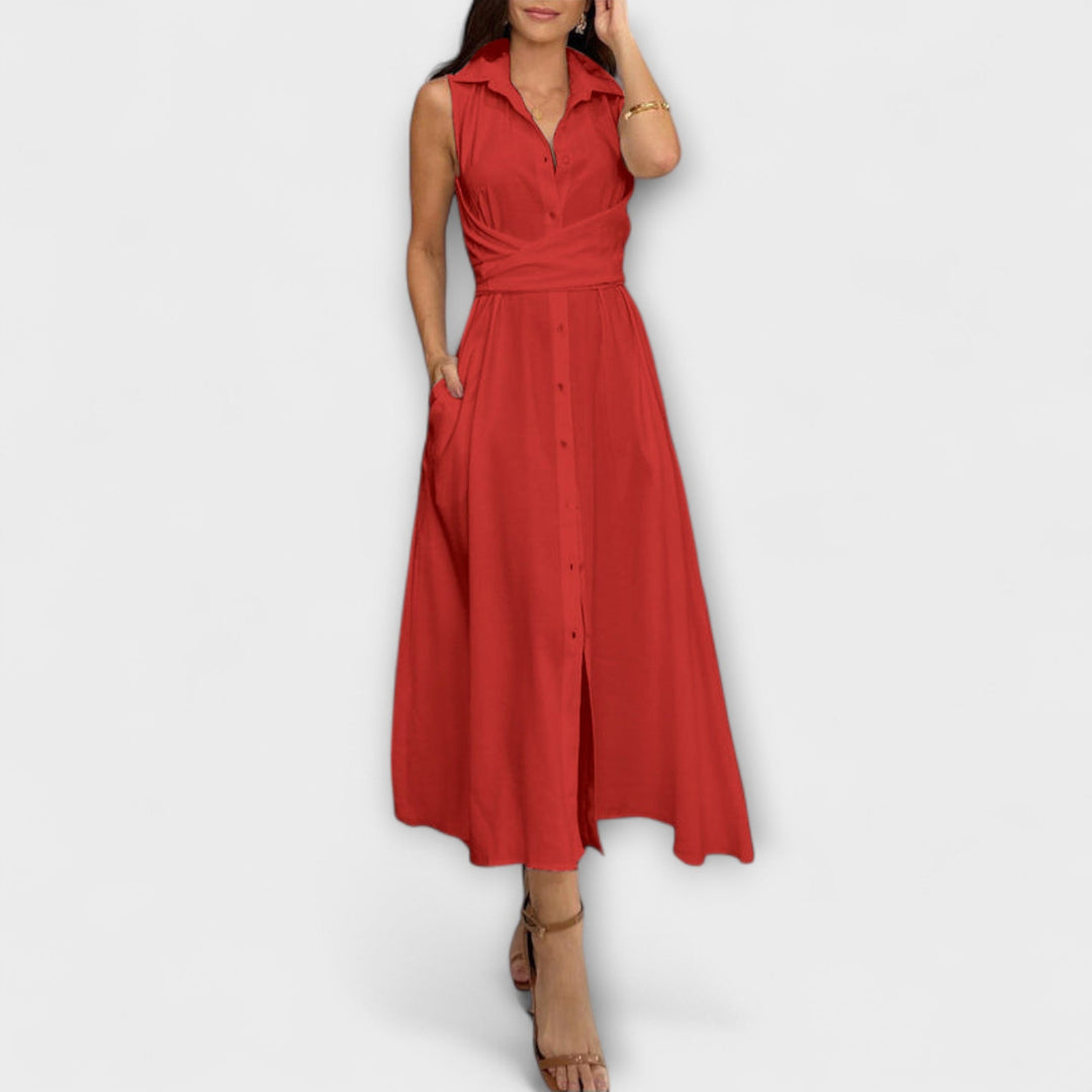 Mira - Robe midi impressionnante avec fermeture unie et détail à nouer