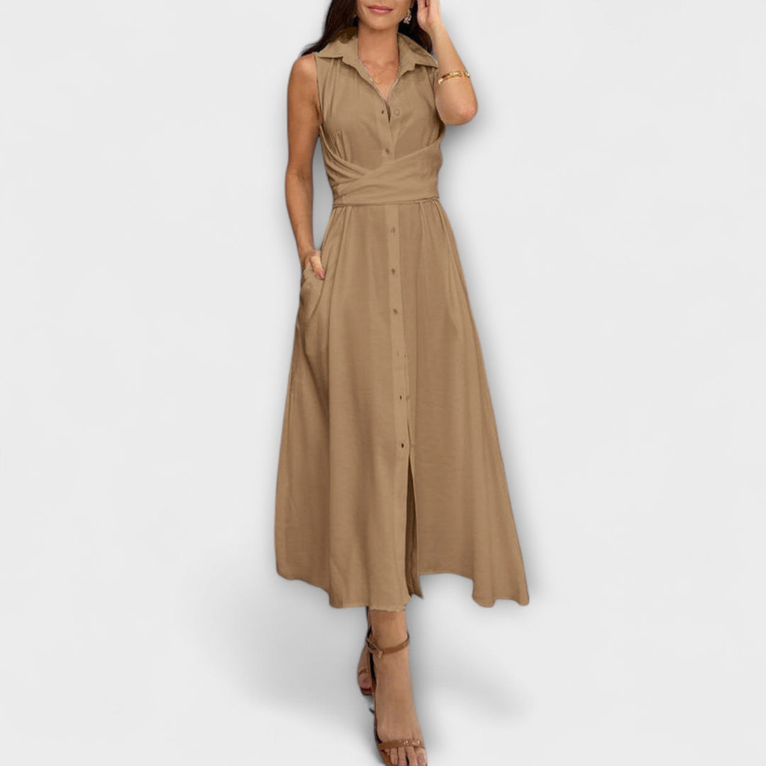 Mira - Robe midi impressionnante avec fermeture unie et détail à nouer