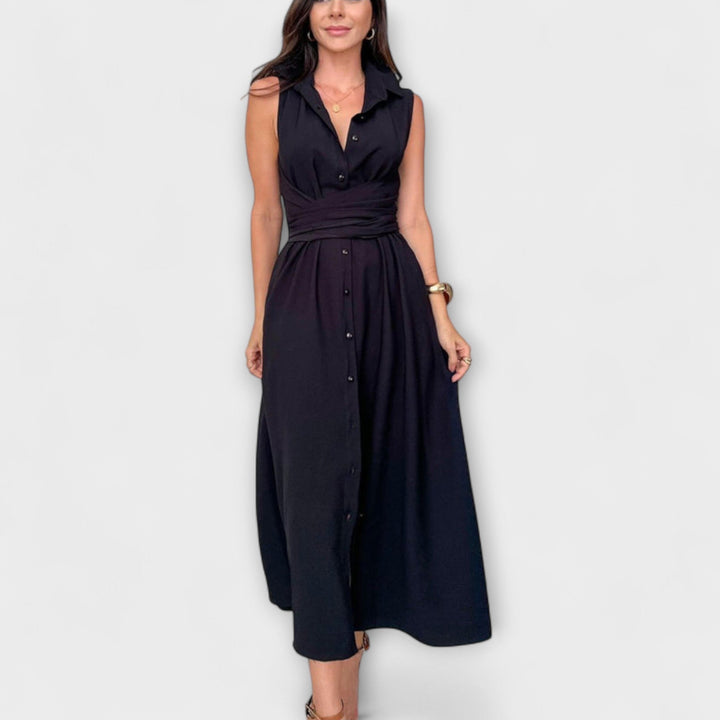 Mira - Robe midi impressionnante avec fermeture unie et détail à nouer