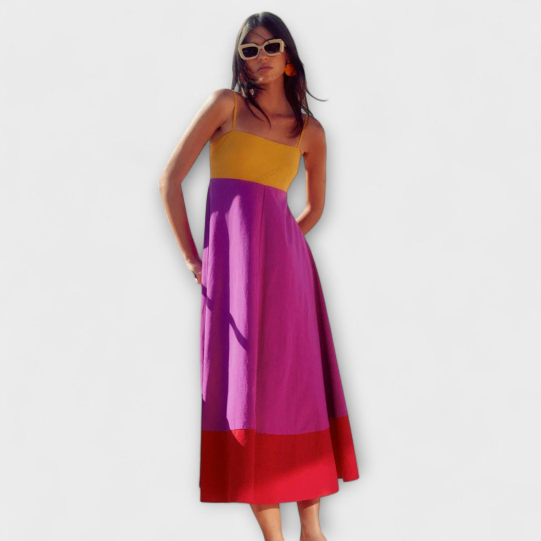 Robe à bretelles style color block