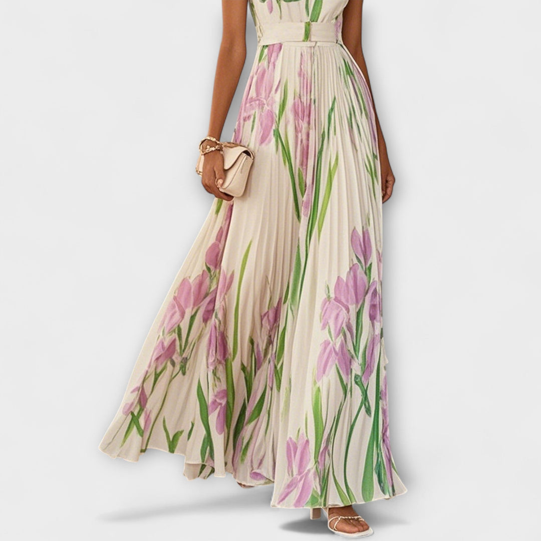 Robe maxi en chiffon à fleurs plissée
