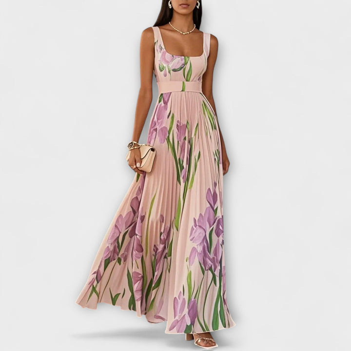 Robe maxi en chiffon à fleurs plissée