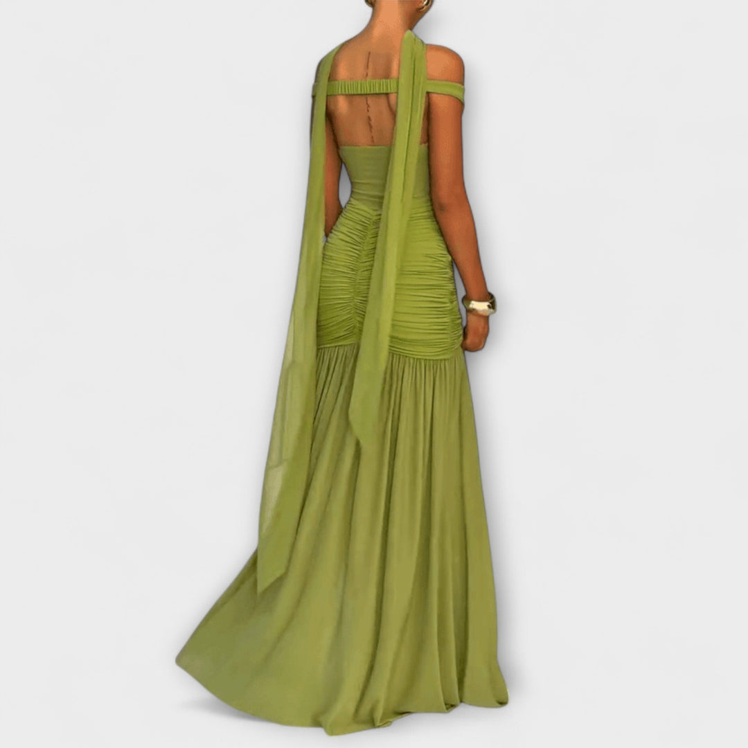 Nicole - Robe maxi avec décolleté en V olive
