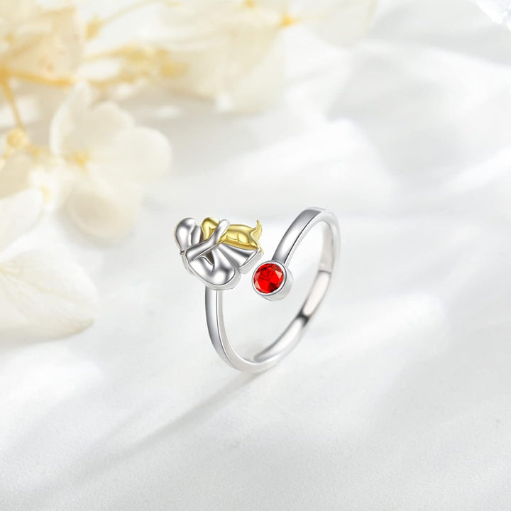 Bague en argent avec un chien et une fille – Réglable et symbolique
