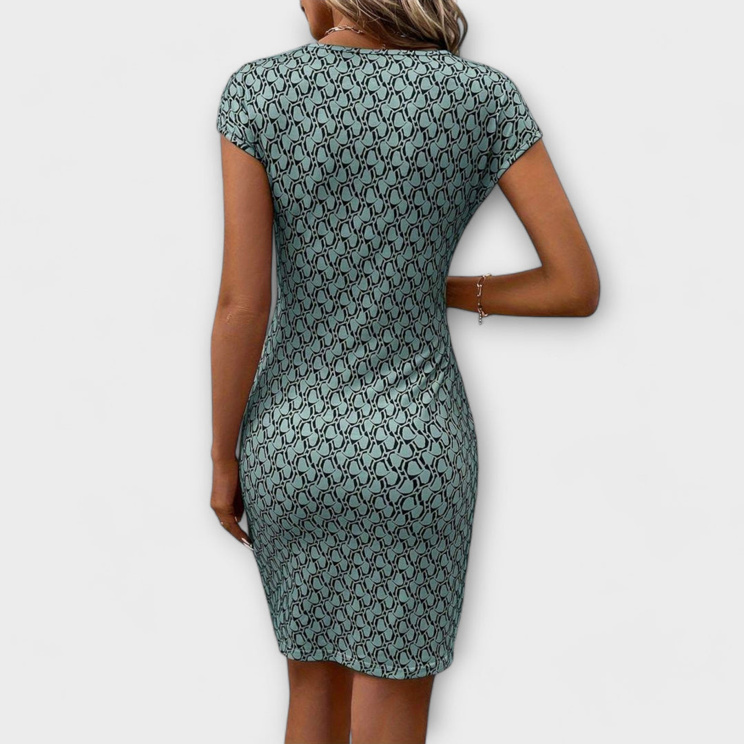 Emma - Robe à manches courtes en forme de tulipe avec impression intégrale