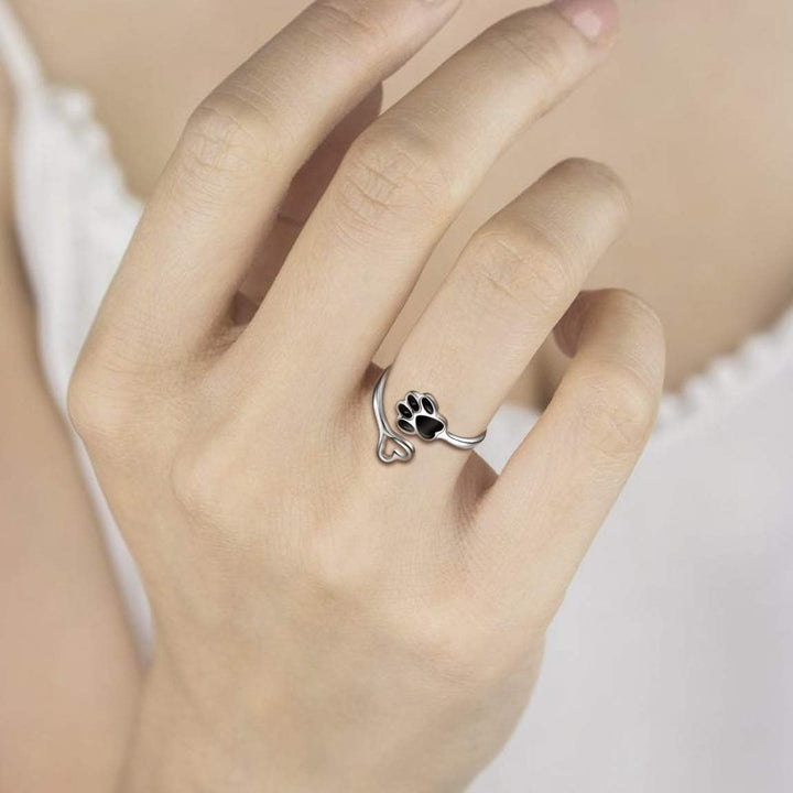 Bague artisanale avec patte et cœur