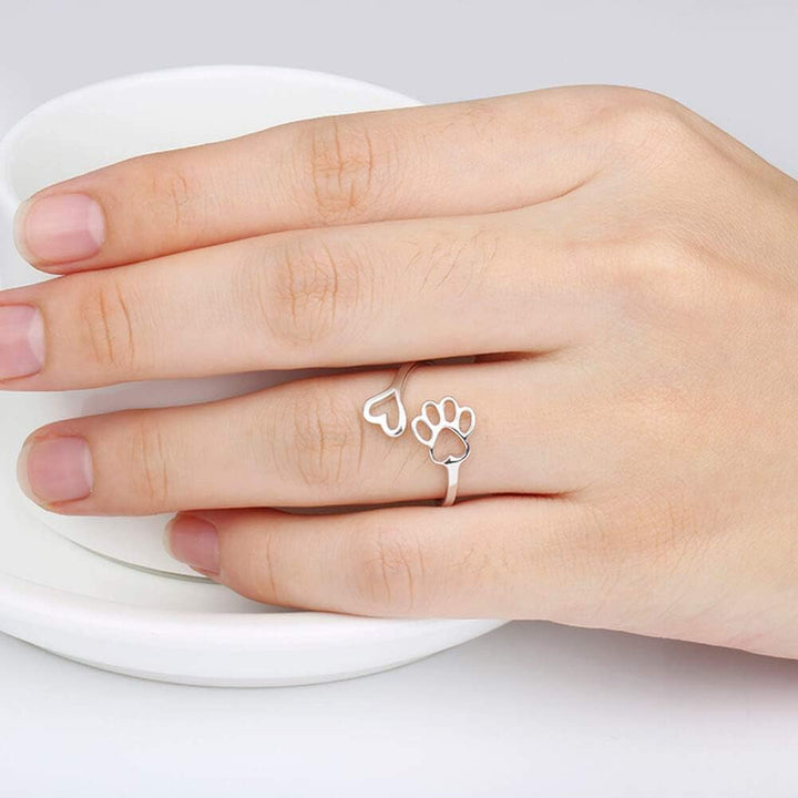 Bague artisanale avec patte et cœur