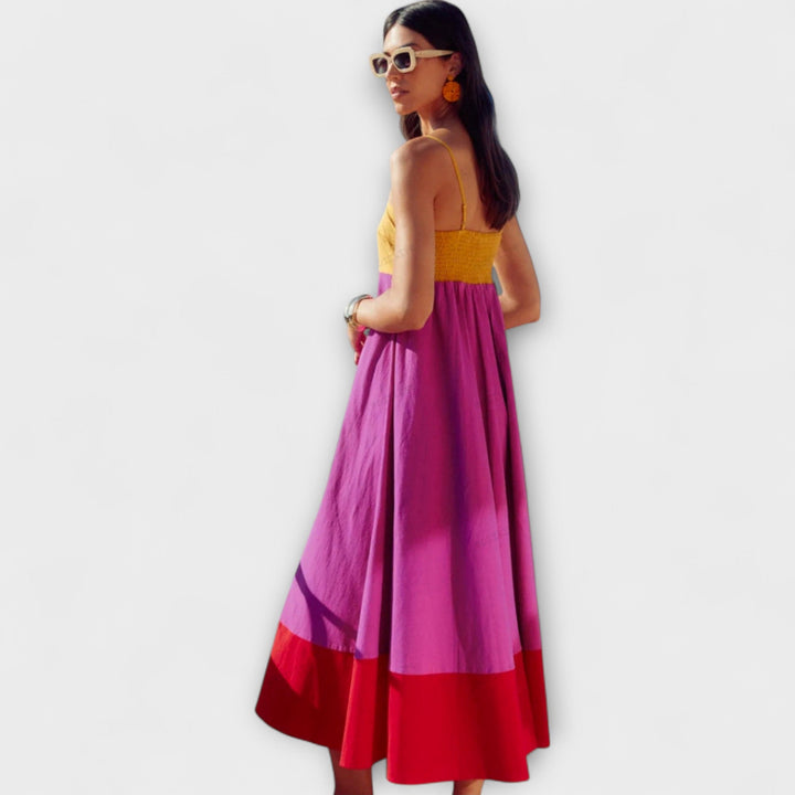Robe à bretelles style color block