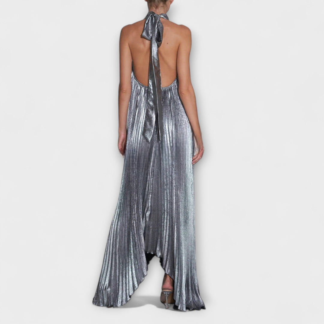 Calliope - Robe maxi plissée métallique