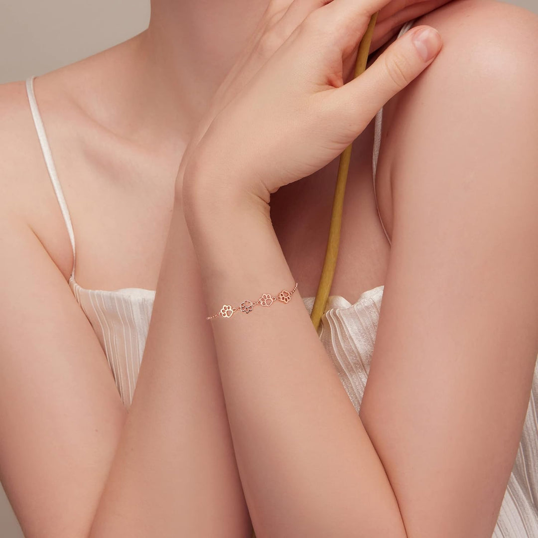 Bracelet avec empreinte de patte en argent – Taille ajustable