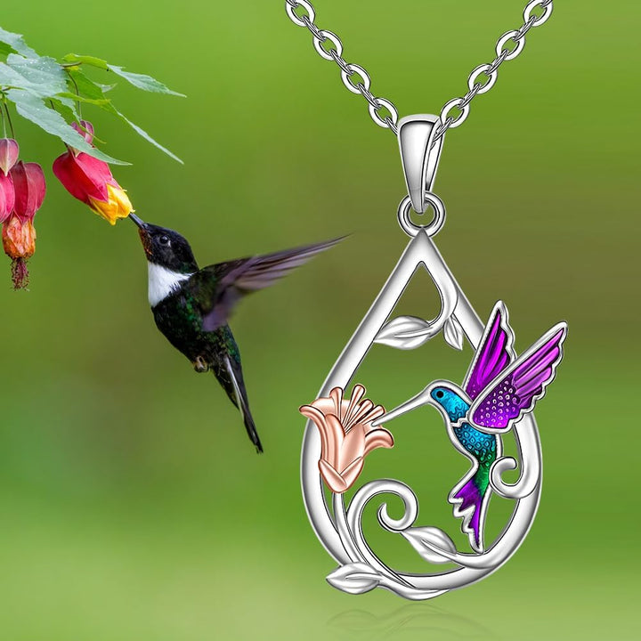 Magnifique collier avec un colibri pour femmes avec des boucles d'oreilles offertes