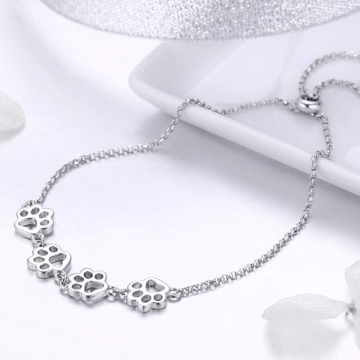 Bracelet avec empreinte de patte en argent – Taille ajustable