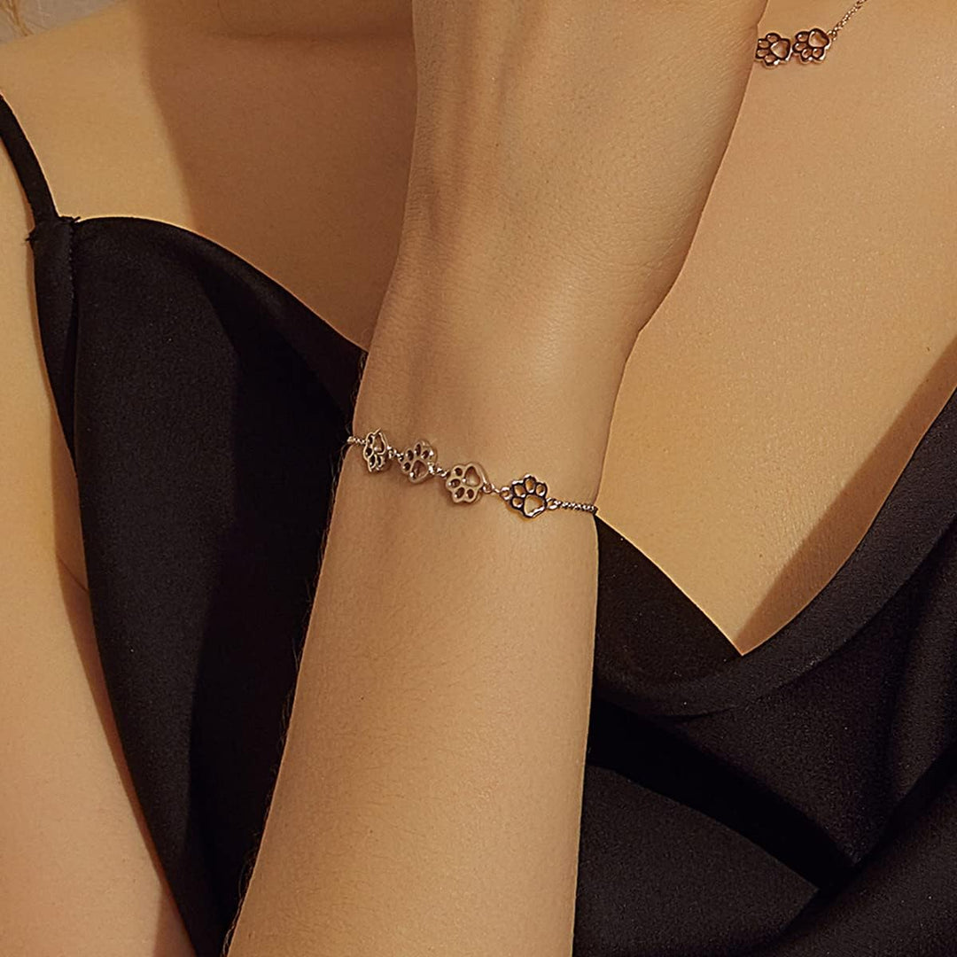 Bracelet avec empreinte de patte en argent – Taille ajustable