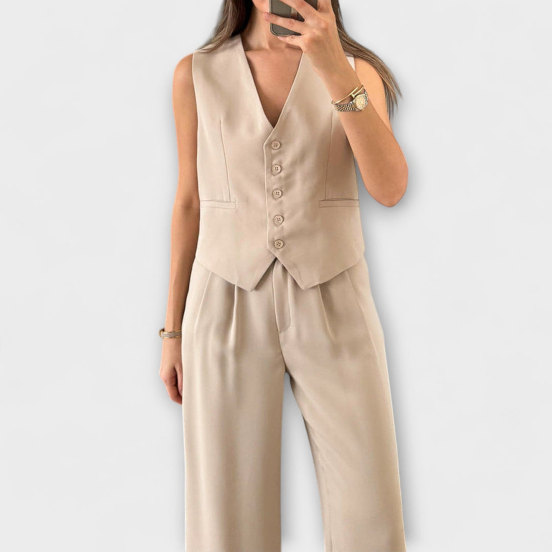 Hazel - Ensemble de veste et pantalon unicolore stylé