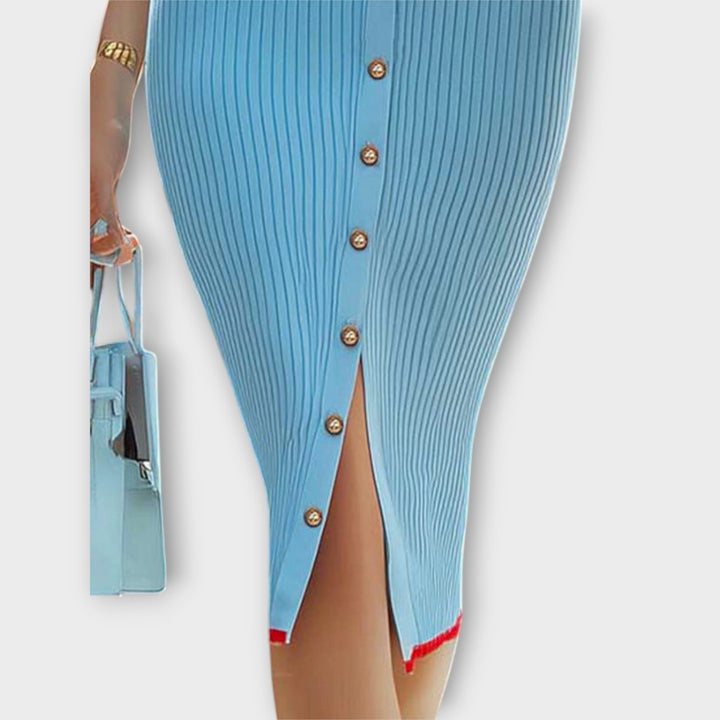 Sina - Robe étroite en bleu pastel côtelé