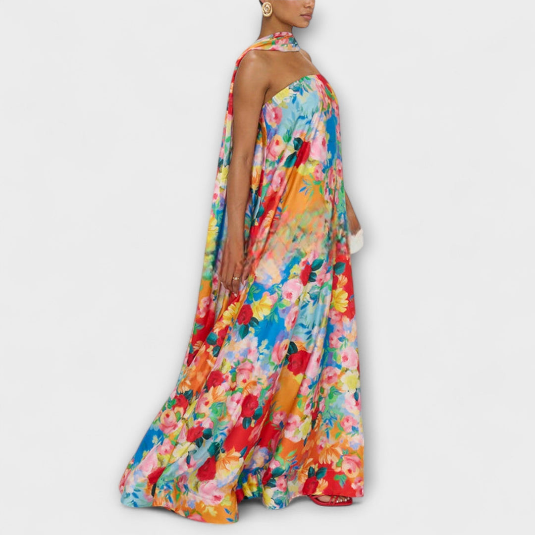 Harlow - Robe maxi à motif floral et épaules dénudées
