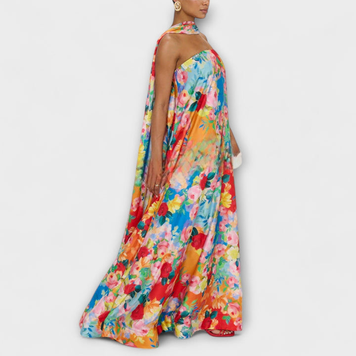 Harlow - Robe maxi à motif floral et épaules dénudées