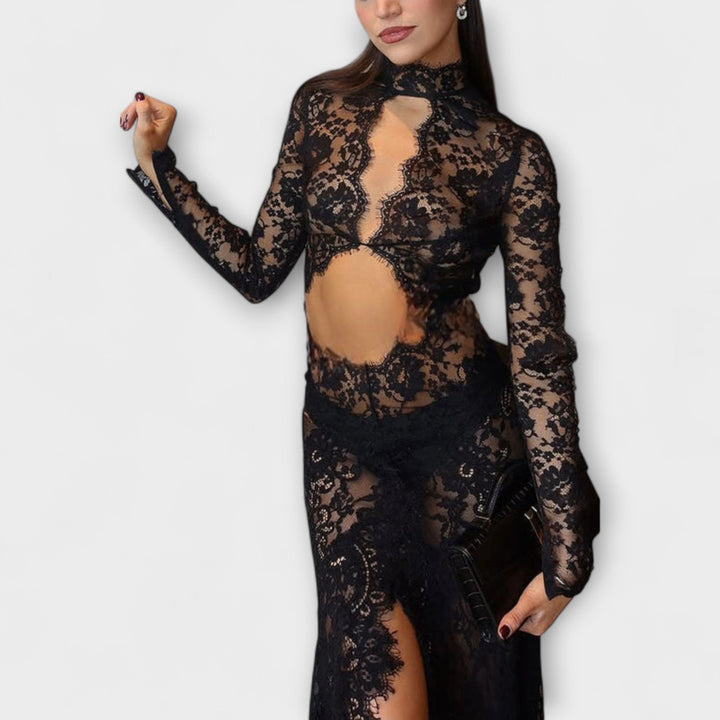Azalea - Élégance de Minuit Robe Maxi Transparente à Manches Longues