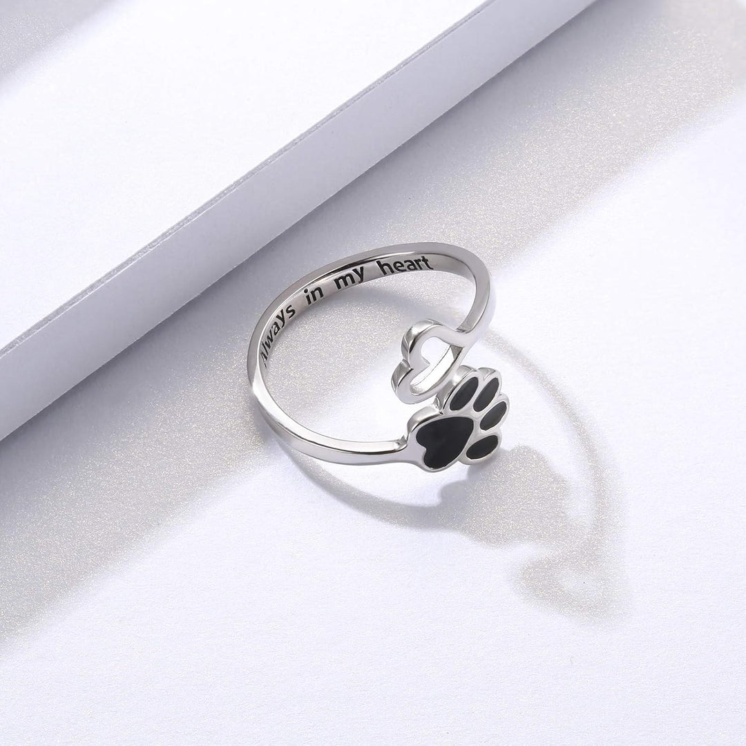 Bague artisanale avec patte et cœur