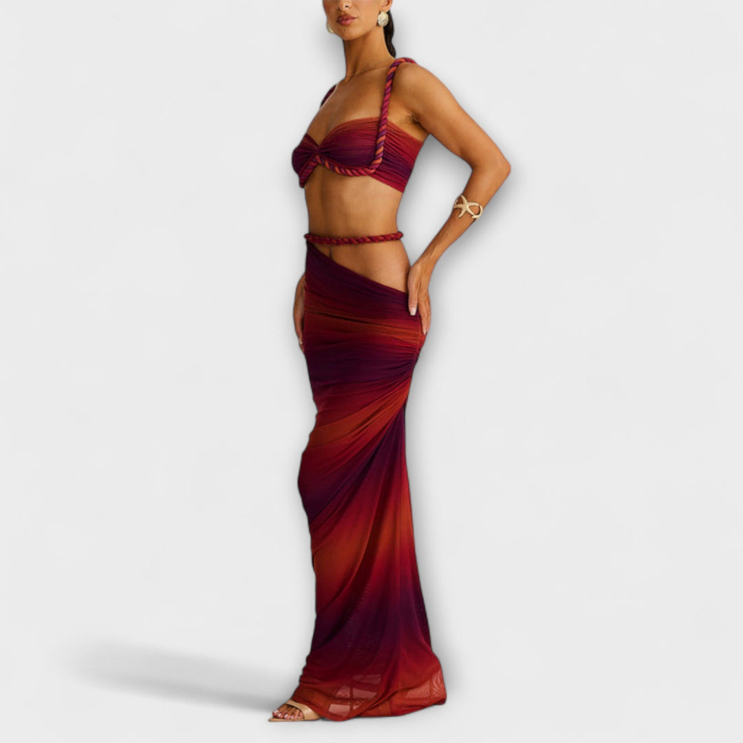 Jane - Duo de crop top en tricot à dégradé stylé et jupe overskirt