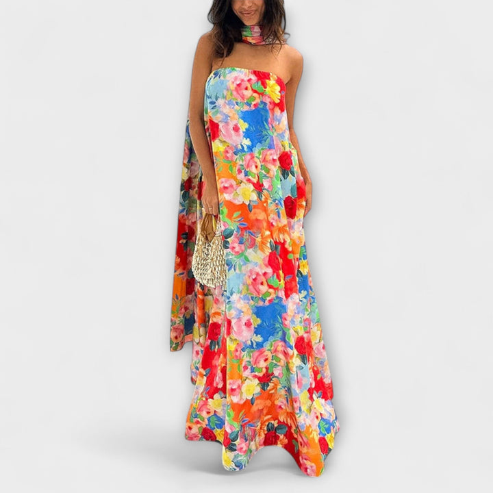 Harlow - Robe maxi à motif floral et épaules dénudées