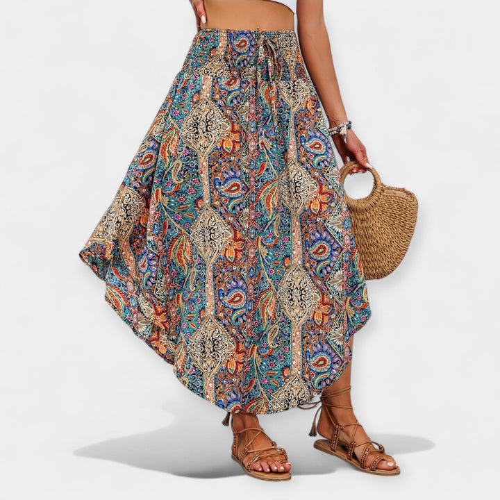 Lucie - Jupe midi fleurie à taille haute