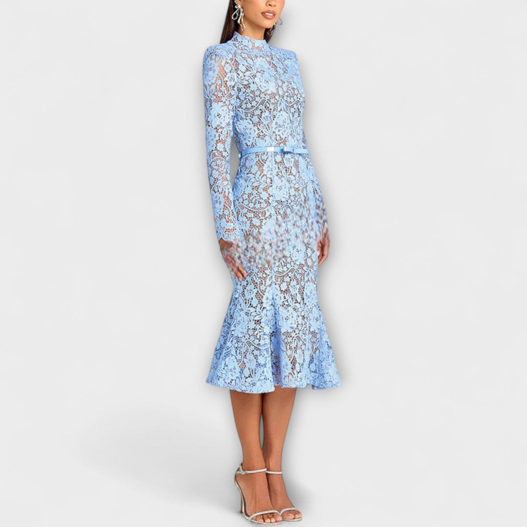 Freya - Robe Midi Élégante en Dentelle Fleurie