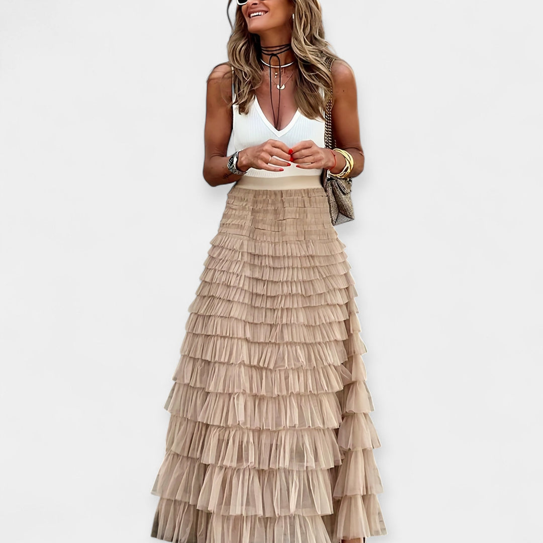 Valerie - Jupe Boho avec Bord en Satin Transparent