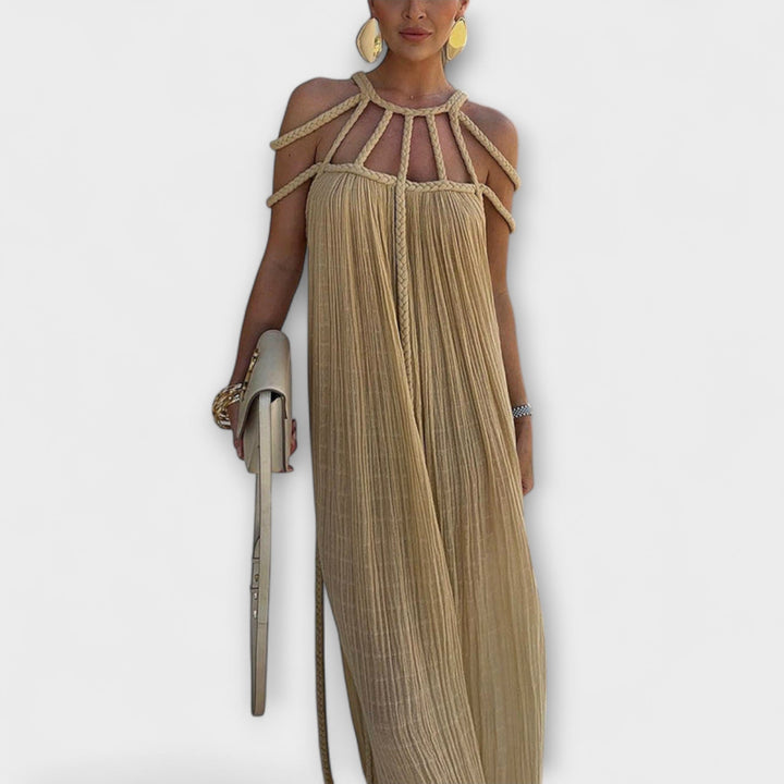 Briar - Robe Maxi Chic en Mélange de Lin avec Bretelles Drapées