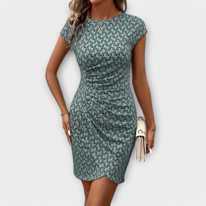 Emma - Robe à manches courtes en forme de tulipe avec impression intégrale