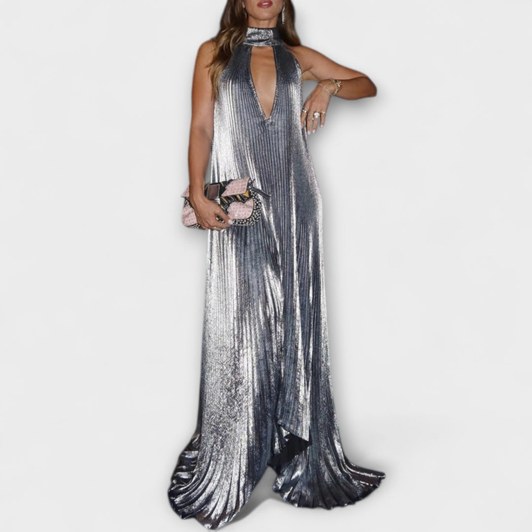 Calliope - Robe maxi plissée métallique