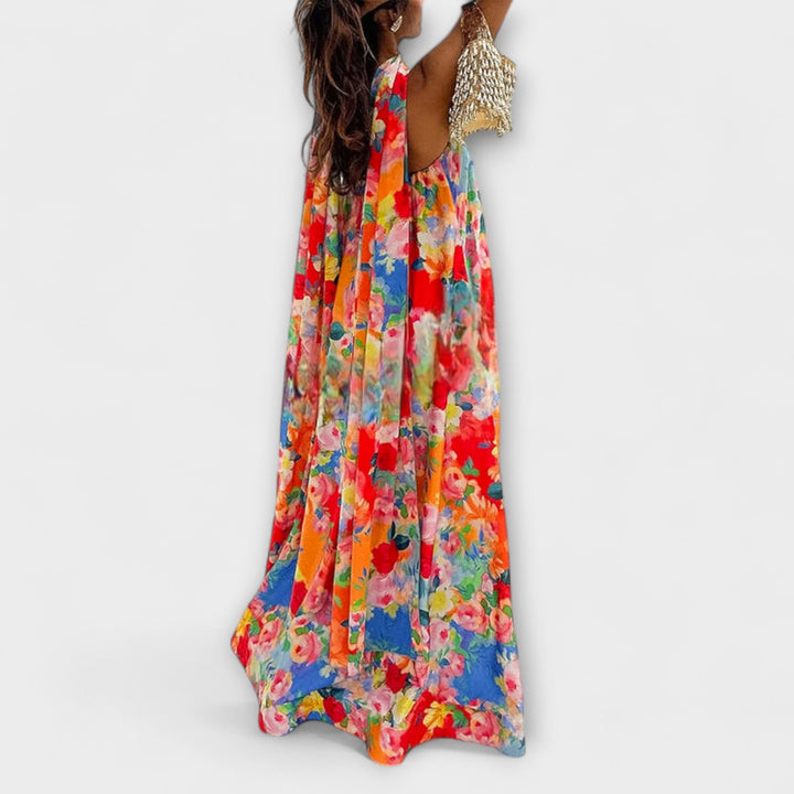 Harlow - Robe maxi à motif floral et épaules dénudées