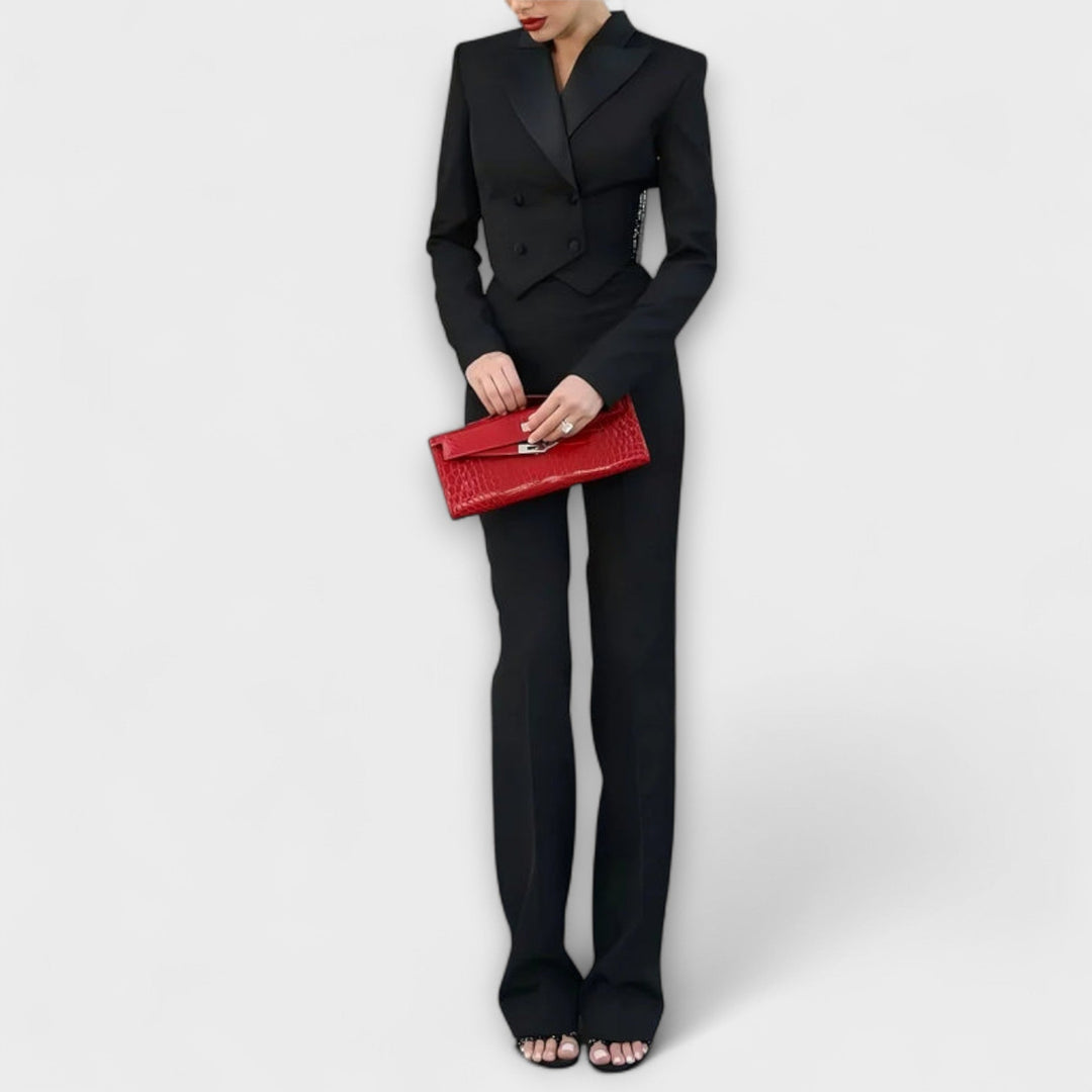 Noa - Blazer court sans dos avec perles noires